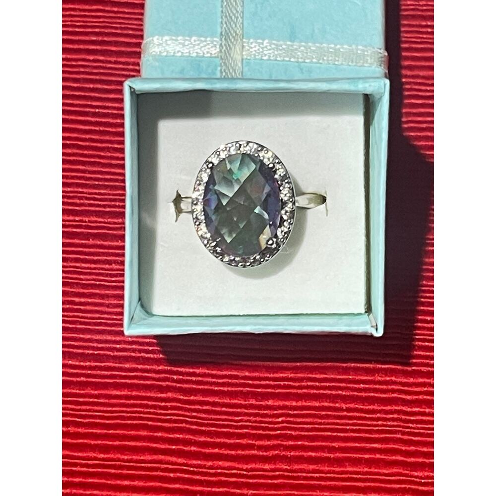 Vintage Blue Topaz Silver‎ Ring Center Blue Topaz Gemstone size 9.5